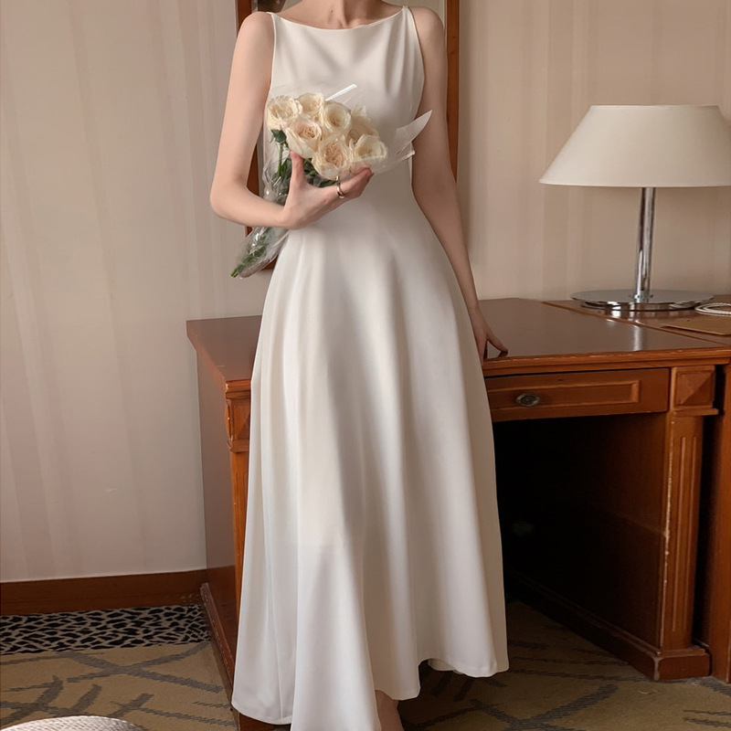 Size Has Been Updated Korean Chic Gentle Style One-Shoulder Design Sleeveless Long Dress Mid-Length Dress Size Has Been Updated Korean Chic Gentle Style One-Shoulder Design Sleeveless Long Dress Mid-Length Dress