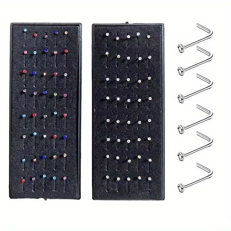 316L Stainless Steel Diamond Nose Nail Set 1.8mm Straight Nose Jewelry Export Hot Model Color Diamond White Diamond Multi-Color