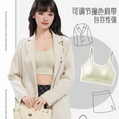 8031裸氨无缝莫代尔提花面料内衣撞色肩带清新色系裹胸无痕美背心
