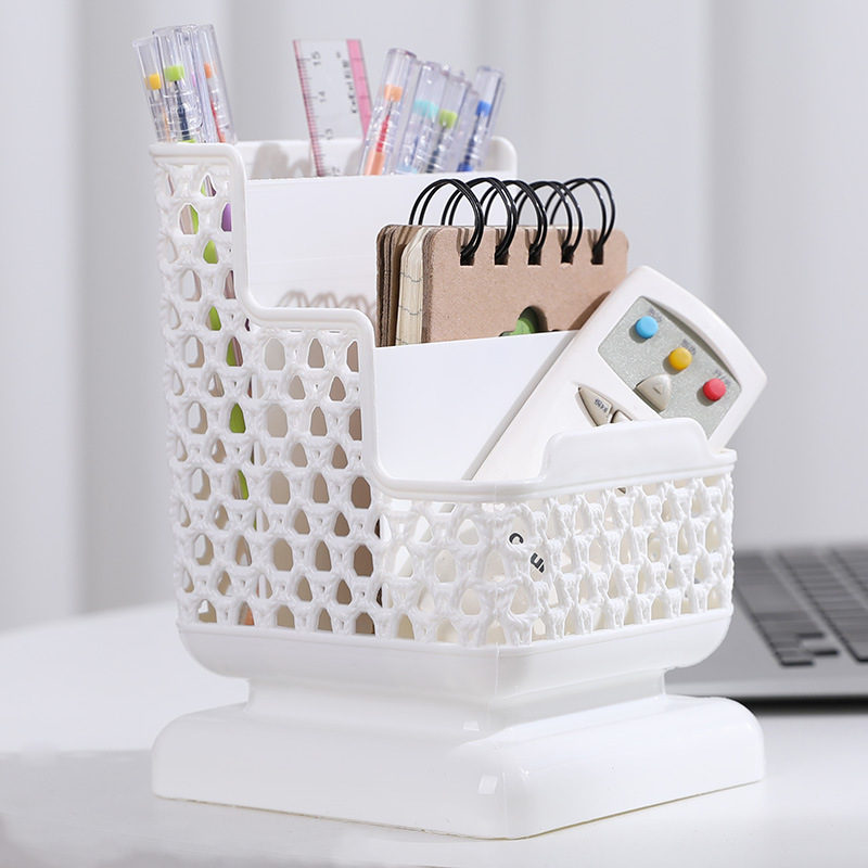 Caja de almacenamiento de cosméticos hueca de escritorio, soporte para teléfono móvil, portalápices de almacenamiento para estudiantes multifuncional de tres capas de plástico de oficina