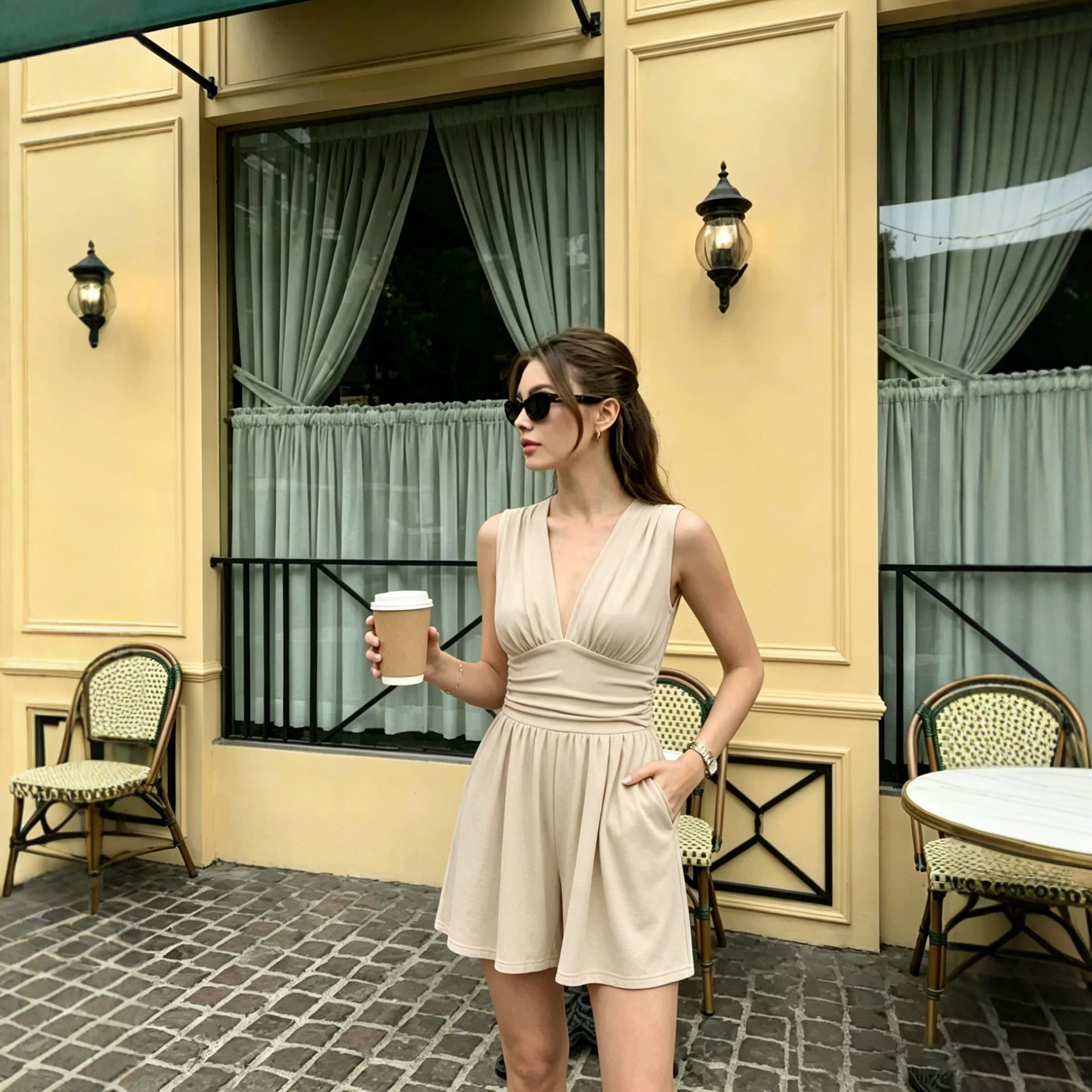 Transfronterizo Amazon Europa y Estados Unidos Casual profundo V elástico camisones sin mangas de verano de mujer cintura amplia pantalones cortos
