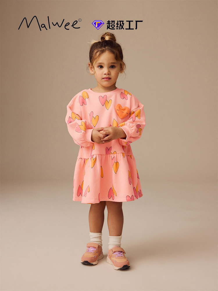 Vestido de suéter para niña malwee transfronterizo otoño nuevo vestido de princesa para niños europeos y estadounidenses de cuello redondo de manga larga para niños