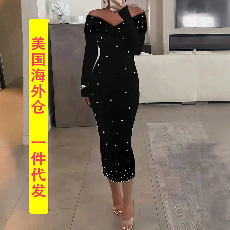 European and American Women's Date Dresses, Elegant and Stylish Dresses, Off-The-Shoulder Dresses That Show Off the Curves, Overseas Warehouse