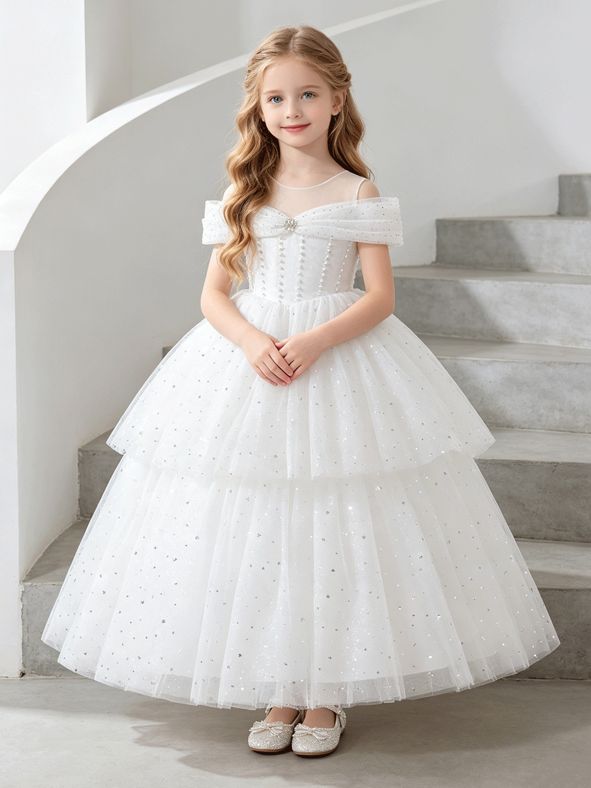 Ropa de nicho lujoso nicho de alta gama vestido de princesa niño pequeño anfitrión de competición de piano tocando vestido de desfile