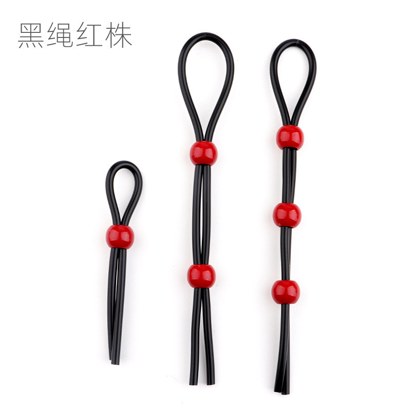 Cordyceps Double Penis Ring, Silicone Semen-Locking Rope with Red Beads — detail image 5