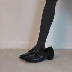 现货版~韩版学院风气质时尚简约设计粗跟外穿百搭软底女浅口单鞋