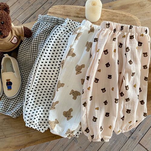 Field Season 23 Spring and Summer New Korean Style Children's Double Layer Gauze Mosquito Repellent Pants Boys and Girls Long Pants Baby Gauze Pants 