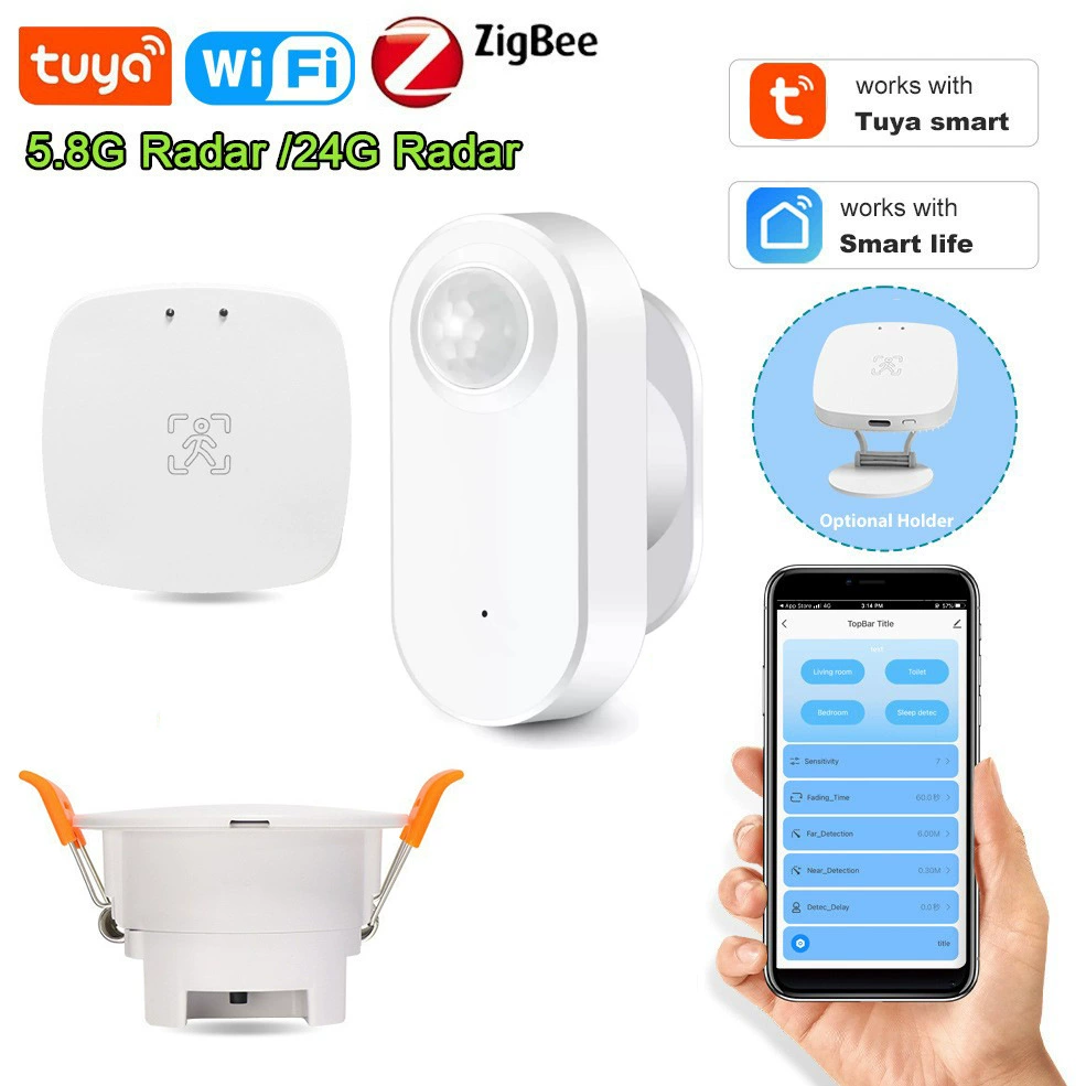 Датчик присутствия человека Tuya Zigbee, радар миллиметрового диапазона 24G, Wi-Fi, инфракрасный PIR, батарея, HA, MQTT