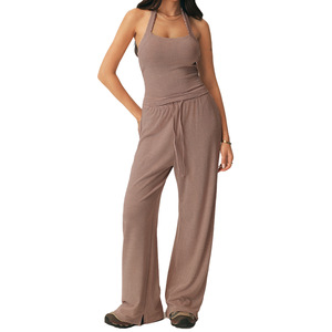 AYM043670 Airy Yoga Set Halter Camisole Cross-Back Top Straight-Leg Cropped Pants Aoyema wholesale