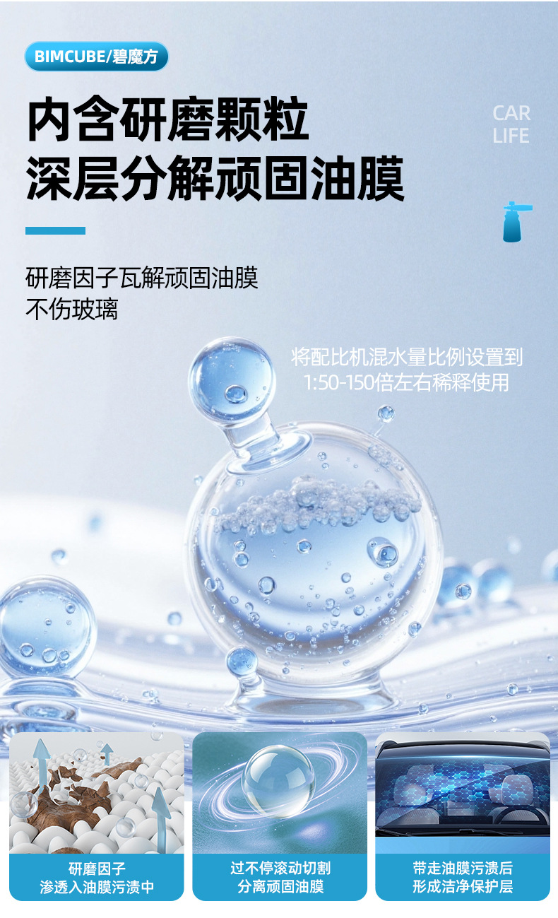 Car Glass Oil Film Remover, Powerful Concentrated Car Glass Cleaner for Front Windshield