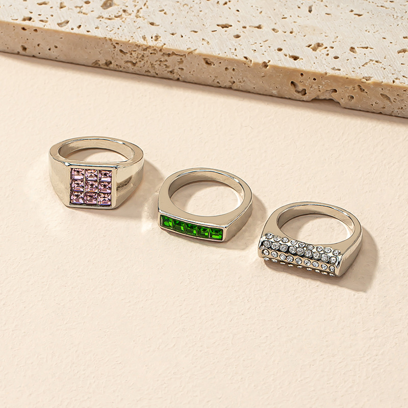 Fashion Geometric Alloy Artificial Rhinestones Rings 3 Pieces