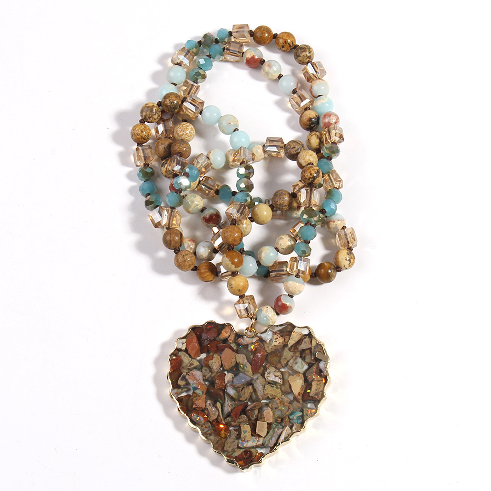 70g Weight Sweater Chain Classification Glass Chain Material 1 Piece Quantity Daily Occasion Glass Material Heart Shape Pattern Women's Gender Beaded, Plating Design Bohemian Style Bohemian Heart Shape Glass Stone Sweater Chain In Bulk Natural Stone Necklace 2