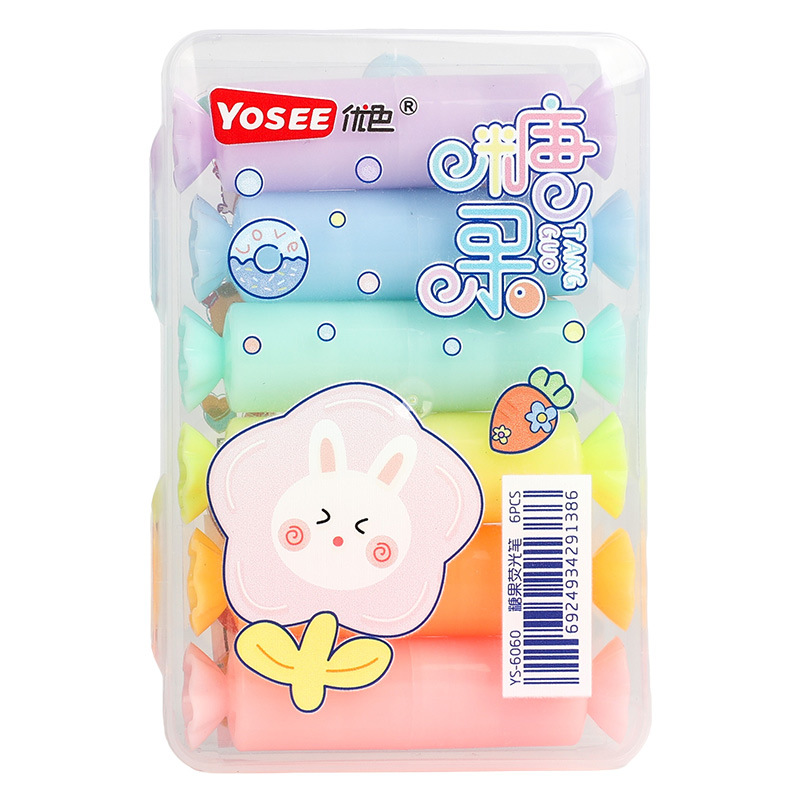 YS6060 Caramelo de dibujos animados estilo highlighter suministros escolares estudiante marcador con lindo DIY pegatinas