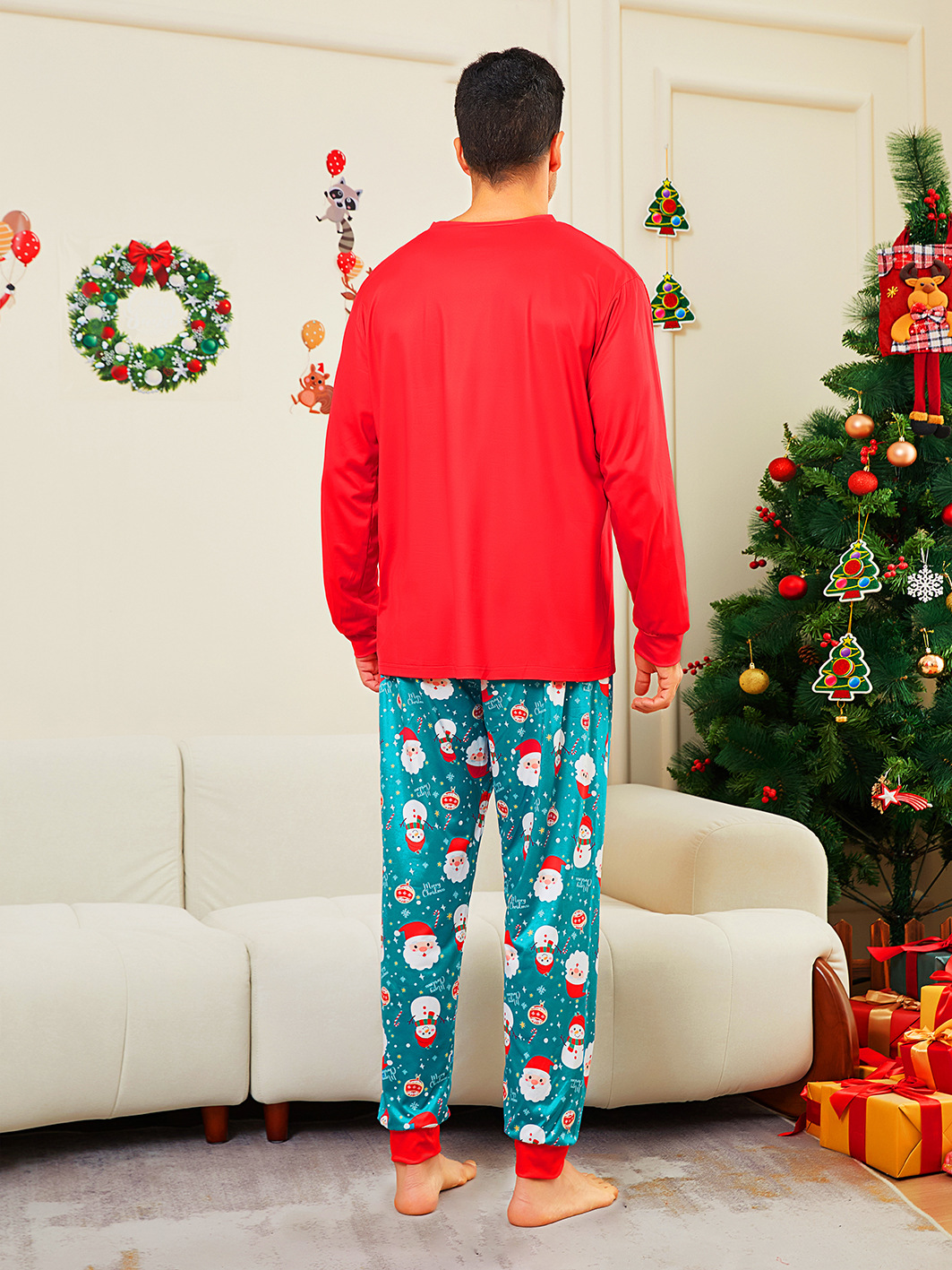 Kerstmis Santa Crutch Letter Kerstmis Familie pak bedrukte homewear pyjama_voghion.com