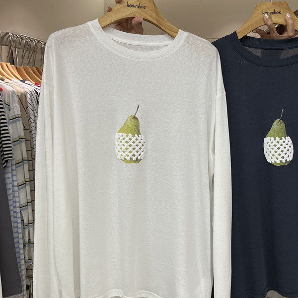 Round Neck Fruit Pattern Thin Snowflake Cotton Loose Long-Sleeved T-Shirt for Women 2026 Summer Sun Protection Clothing Cover-Up Top Trendy Round Neck Fruit Pattern Thin Snowflake Cotton Loose Long-Sleeved T-Shirt for Women 2026 Summer Sun Protection Clothing Cover-Up Top Trendy