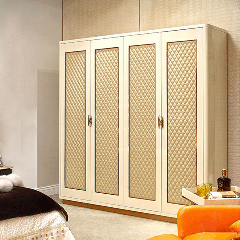 Italian Light Luxury Wardrobe, Simple Post-Modern Bedroom Wardrobe, Stainless Steel High-End Leather Art Wardrobe