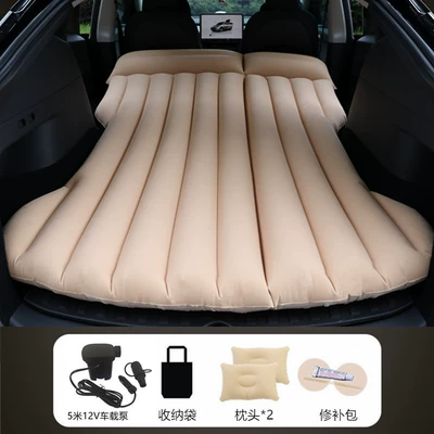 Tool, Folding Bed, Camping Mat | Vehicle-mounted inflatable bed - beige-tesla-model-y-with-512m-v-on-board-pump