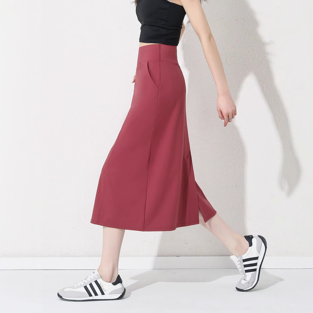 2025 Spring and Autumn New Arrival Skirt Women's High Waist Sports Yoga All-match Casual Mid-length Split A- line Skirt Slimming