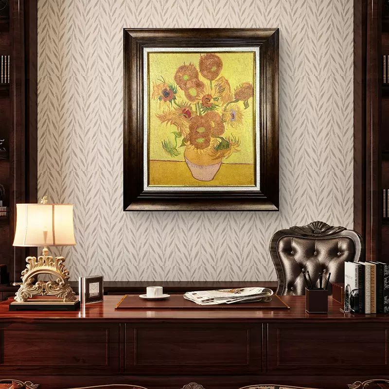 名画家居装饰画向日葵 油画复制品卧室餐厅玄关挂画复古挂画