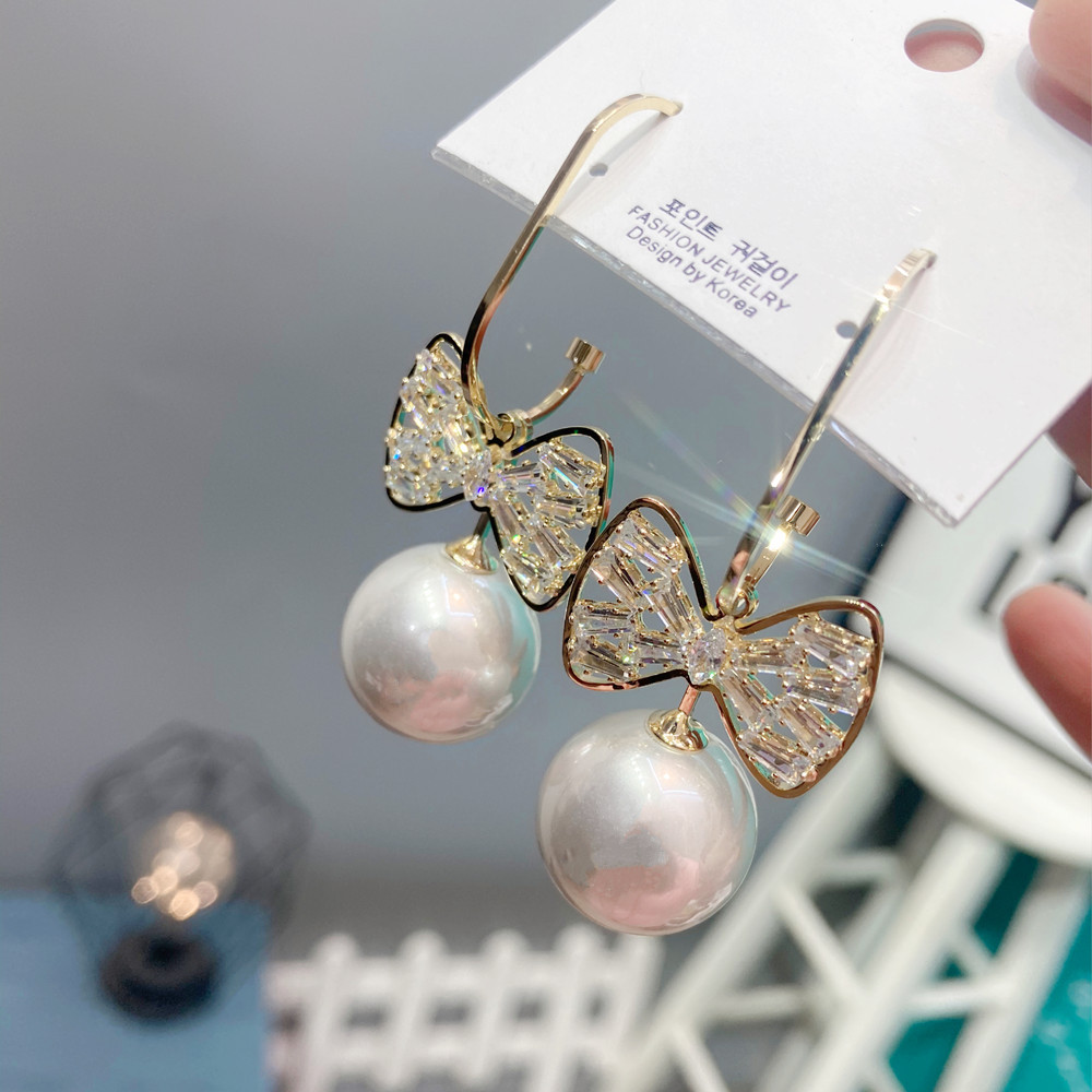 Korean Bowknot Pearl Earrings display picture 7