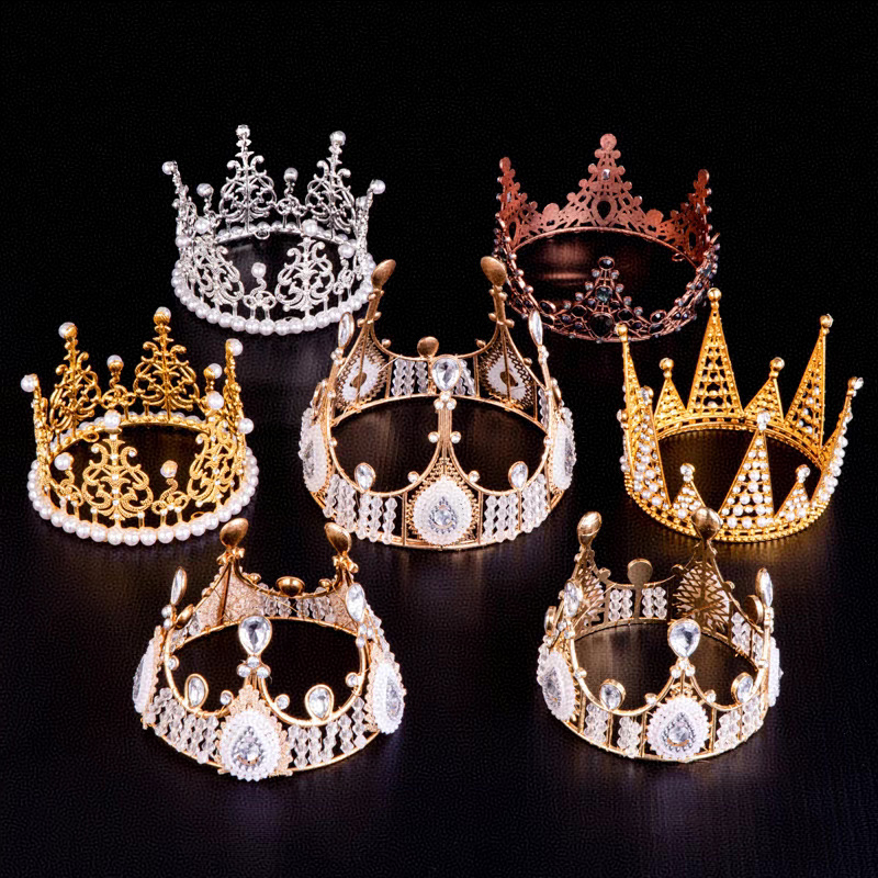 Ventas calientes de corona de cumpleaños de la reina torta decoración horneado adornos de perlas redondas flores de novia corona al por mayor