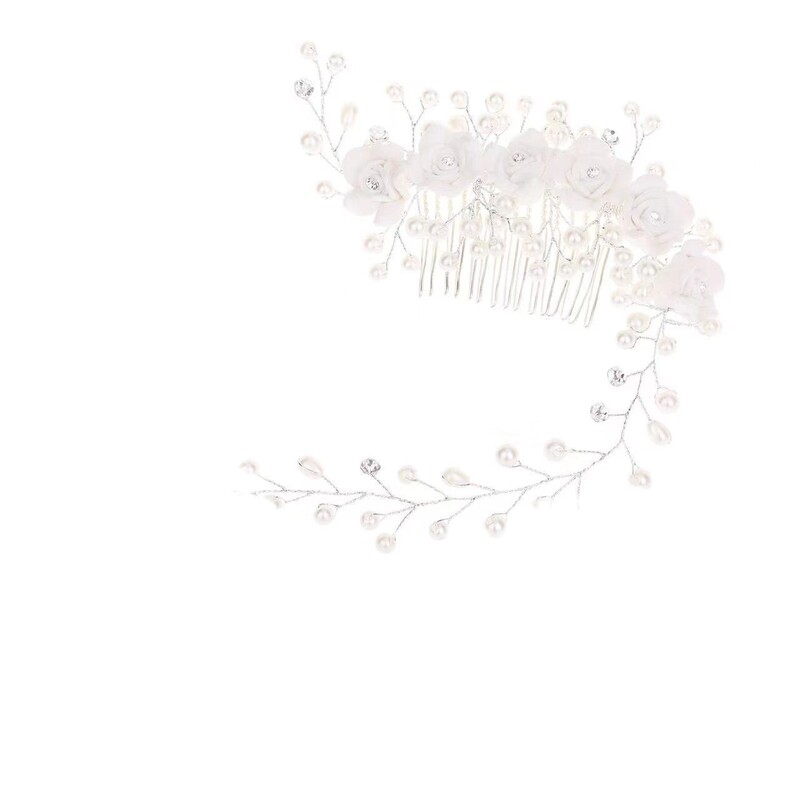 欧美手工玫瑰花盘发儿童插梳新娘发饰小清新珍珠新娘婚纱饰品配饰|undefined