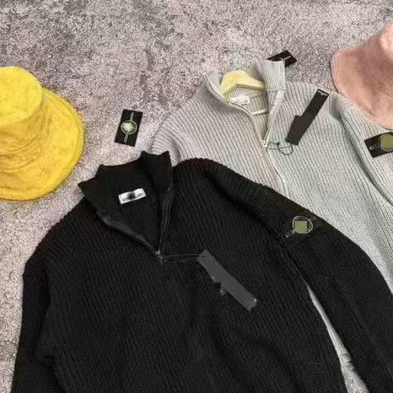 Cross-border STONE brand zip-up stand-up collar compass embroidered logo knitted cardigan for men and women, knitted sweater, stone jacket Cross-border STONE brand zip-up stand-up collar compass embroidered logo knitted cardigan for men and women, knitted sweater, stone jacket