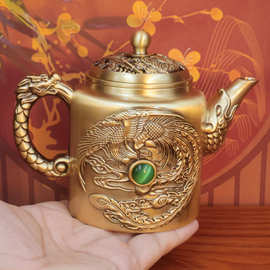 黄铜龙凤茶壶水壶大容量套装泡茶家用酒壶中式高档龙凤壶茶桌摆件