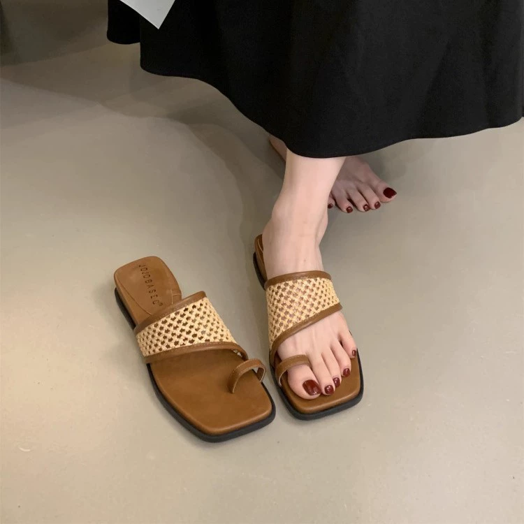 Летние ретро-тканые шлепанцы, стиль Chanel, подходят к юбке