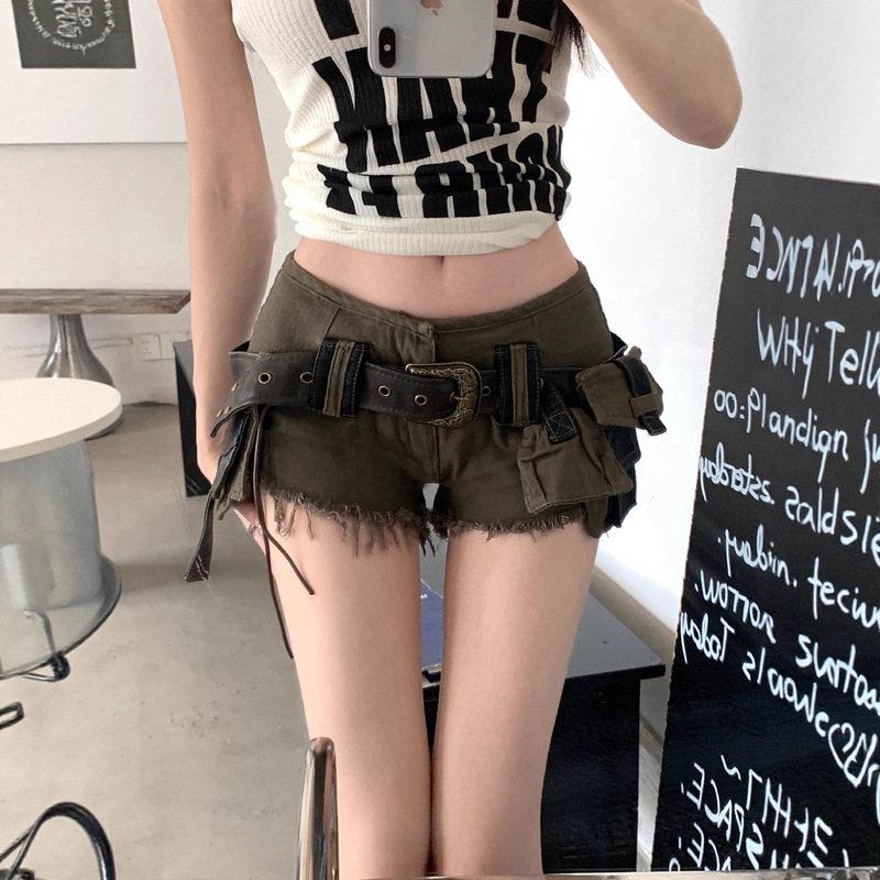 Gray Denim Shorts for Women Summer 2025 New Slim Niche Design Ripped Versatile Hot Girl Wide Leg Hot Pants
