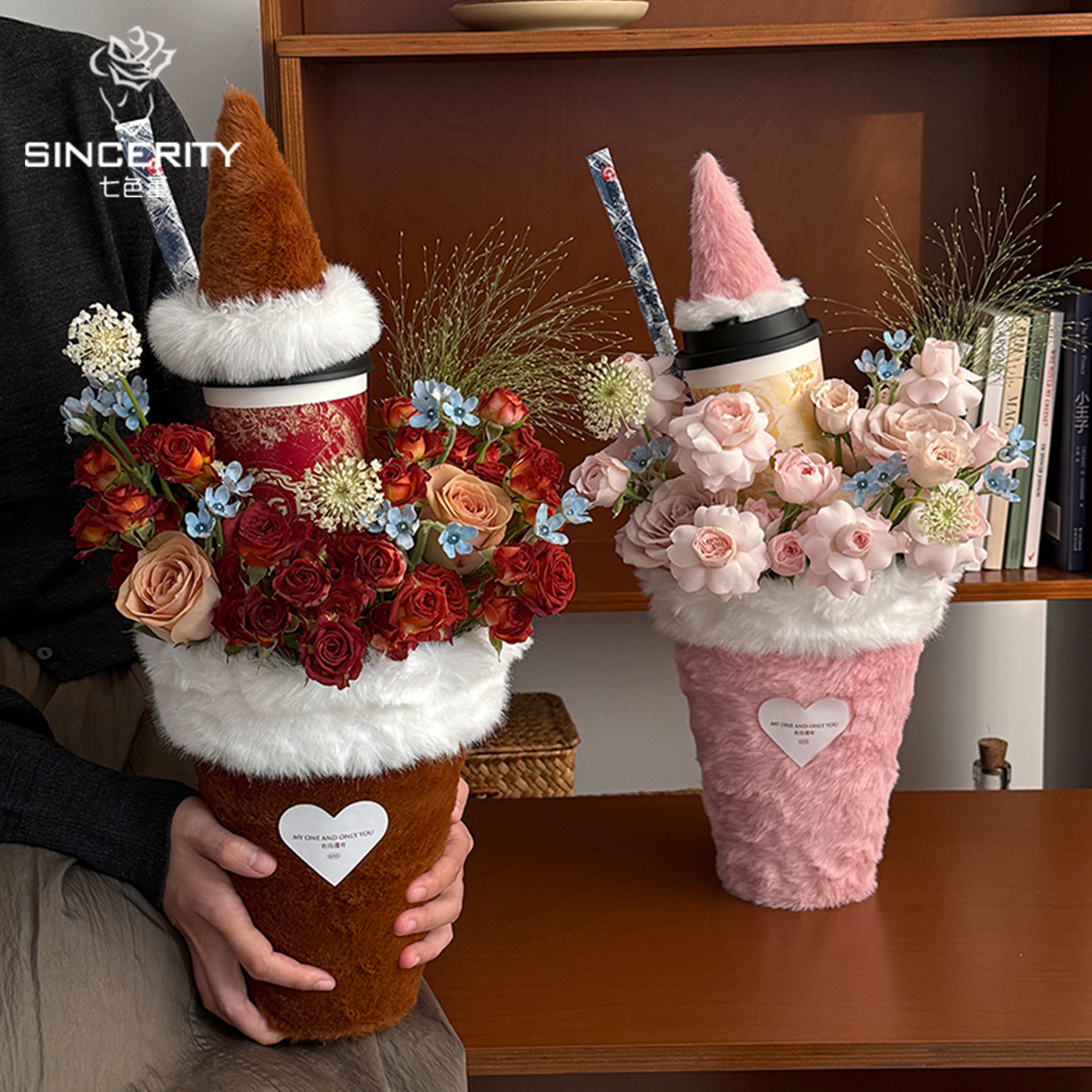 Serie de invierno y otoño de siete colores, taza de té de peluche, caja de flores, caja de regalo floral diy hecha a mano