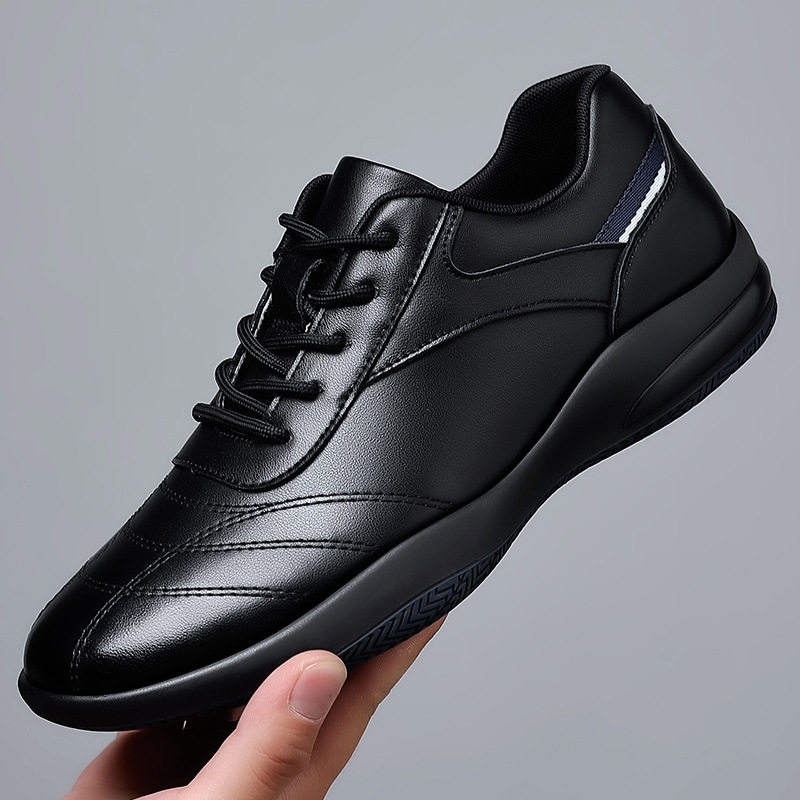 Giày sneaker nam da bò thoáng khí, đế cao su gót thấp 1–3 cm, dây buộc, phong cách thường ngày — PZ9873 Màu đen, PZ9873 màu trắng