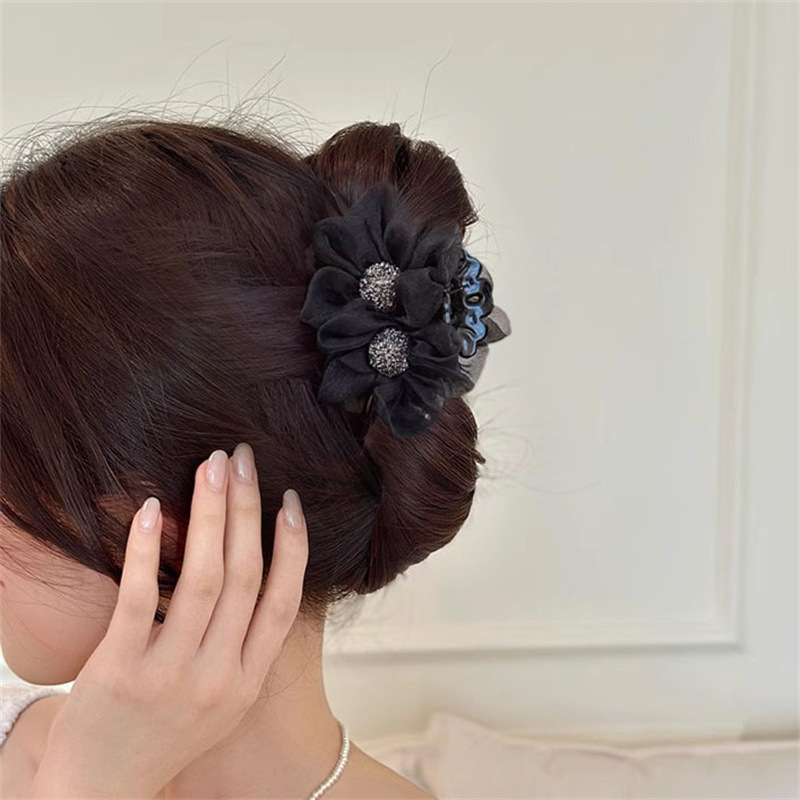 Pinza de flores de diamantes de imitación de hilo de red 2025 nueva pinza de pelo de cola de caballo de alta calidad para mujer