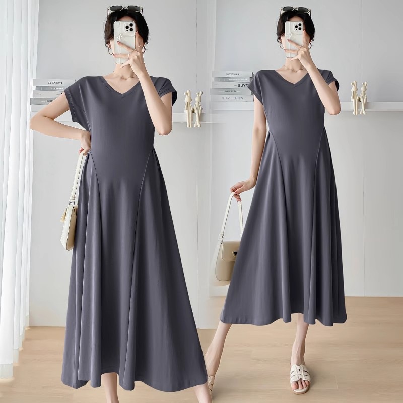 Maternity Summer Dress 2025 New Summer Korean Style Fashionable Loose Slimming Look Mid-Length Maternity Skirt Summer Style