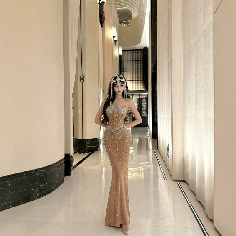 In stock | Luxurious Heavy-Duty Beaded Rhinestone Strapless High-End Long Dress with Fishbone Slim Fit for Party and Annual Meeting Evening Gown In stock | Luxurious Heavy-Duty Beaded Rhinestone Strapless High-End Long Dress with Fishbone Slim Fit for Party and Annual Meeting Evening Gown