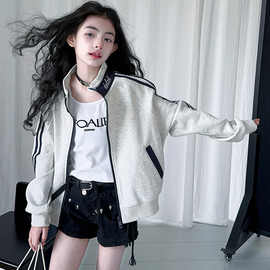 女童春秋装外套洋气新款大童立领长袖薄款拉链运动修身开衫上衣潮