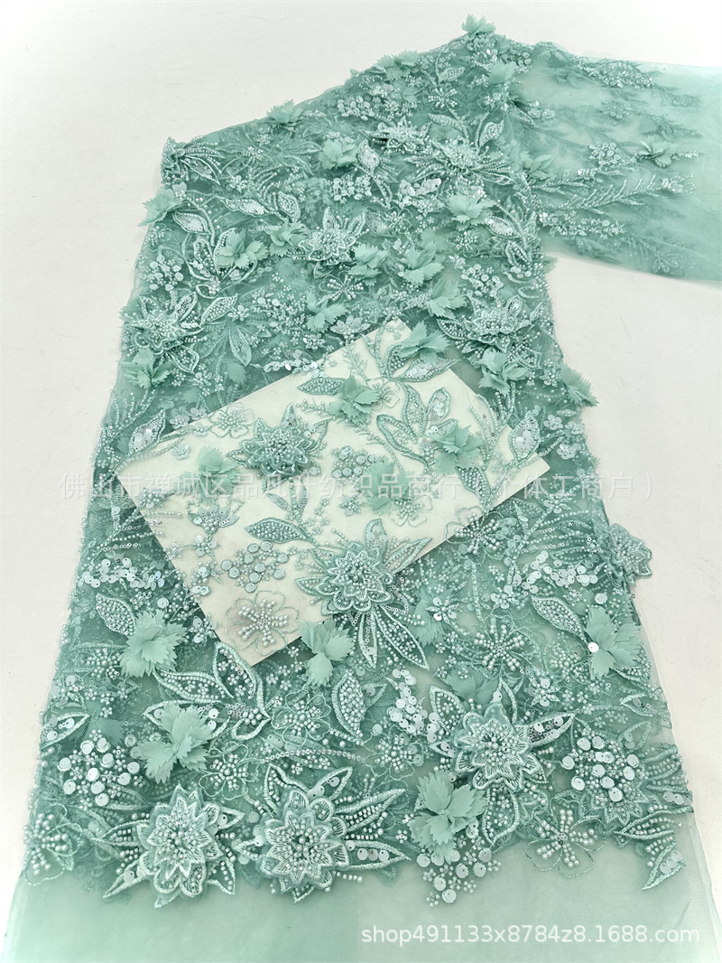 Tejido bordado de moda romántico vestido de boda tela de moda Gaoding tela bordada de doble decal hecha a mano