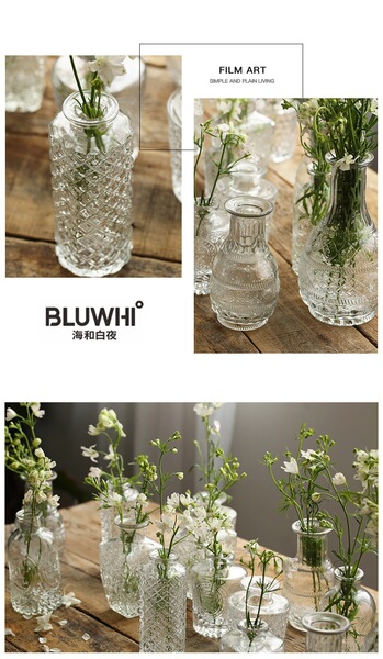 Retro light luxury relief transparent French mini glass vase living…
