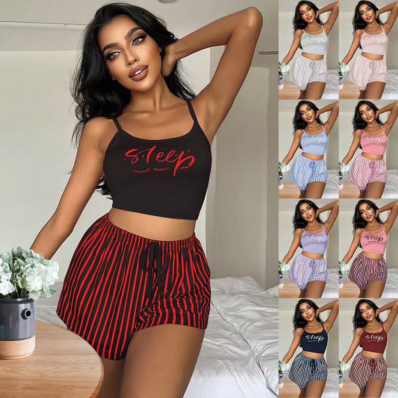 European and American New Printed Sling Top Shorts Sexy Spice Girls Slim Fit Home Clothes suit Cross-border Printed New