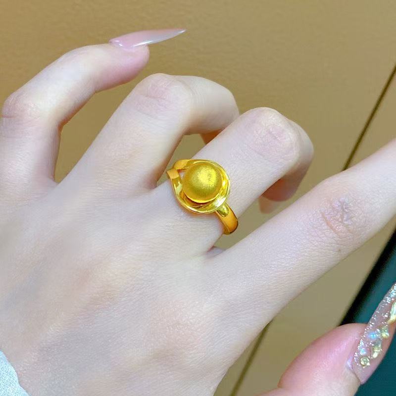 Niche Light Luxury Gold Responsive Ring for Women New Brushed Ball Ring Index Finger Ring Gift