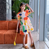 Summer dress, children's skirt, small princess costume, suitable for teen, Korean style, puff sleeves