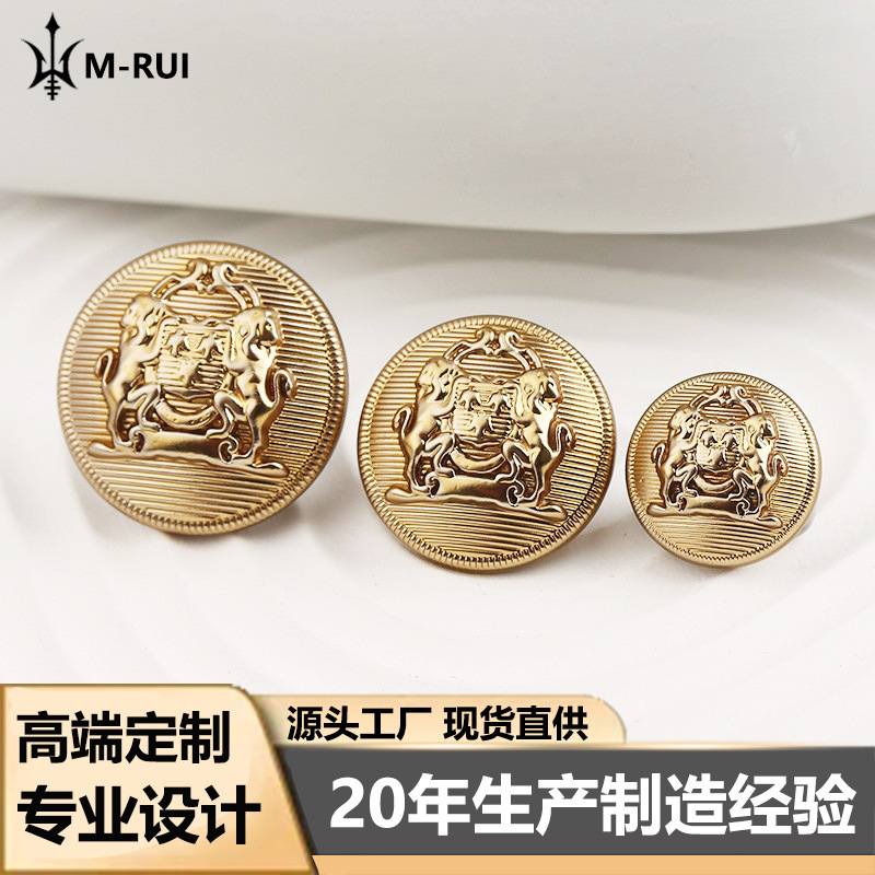 British Academy Style Classic Fashion Double Lion Solid Round Coat Trenchcoat Sweater Coat Metal Button Button Button