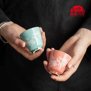景德拟古功夫茶杯陶瓷堆花品茗杯高档小茶杯主人杯喝茶杯国风茶盏