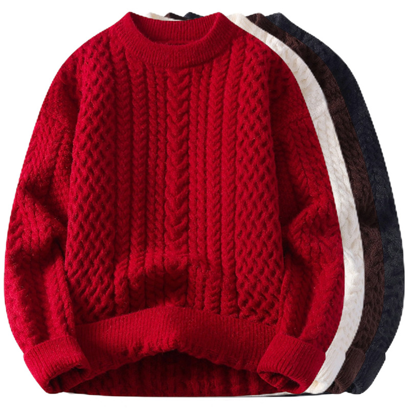 Cross-Border Popular European Size Large Size Round Neck Twist Knitwear for Men's Christmas Knitwear Factory Wholesale