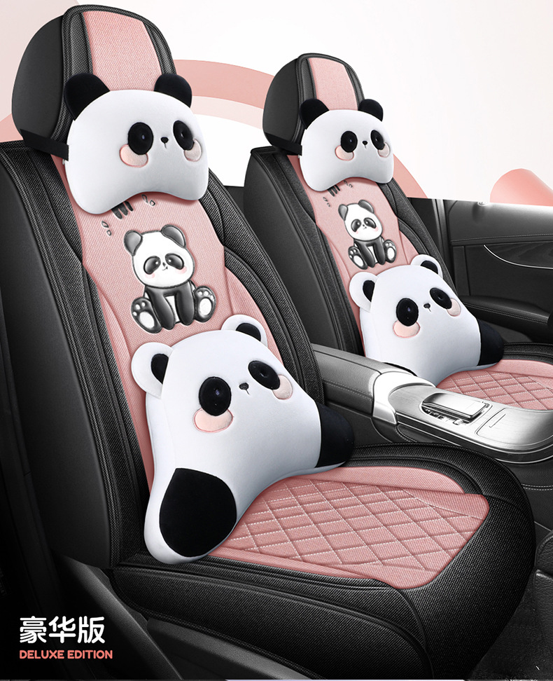 Universal Panda Hemp Full Surround Breathable Wear-Resistant Five-Seat Car Seat Cover