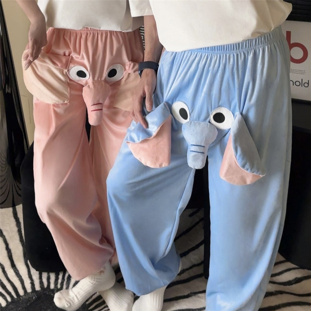 Primavera y otoño estereoscópicos lindos extraños elefantes pantalones largos para niños y niñas sueltos en línea poppy pareja pijamas casuales verano
