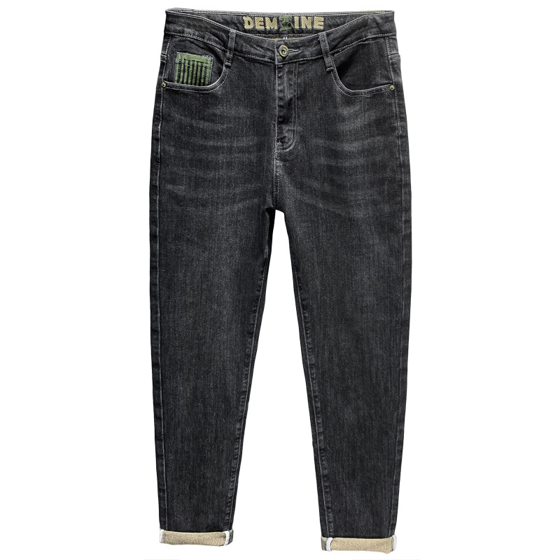 Xintang bordado de los hombres vaqueros delgados estilo coreano versátil adelgazamiento pantalones flacos estiramiento moda casual para niños