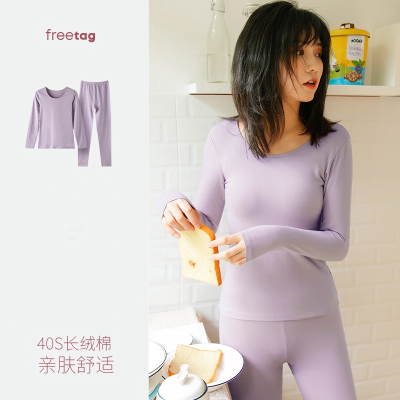 Venta al por mayor de algodón de las mujeres ropa interior térmica traje de otoño pantalones traje nuevos pantalones de manga larga estudiante más tamaño versión coreana