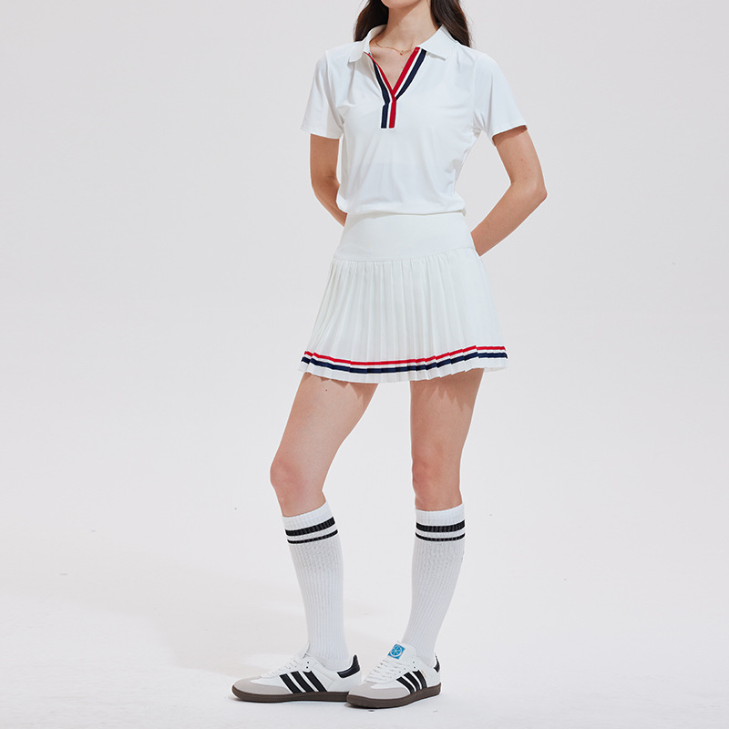 Cross-border desnudos tenis trajes deportivos de mujer delgados mangas cortas polo camisa de entrenamiento de bádminton vestido corto verano