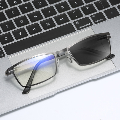 新款变色防蓝光眼镜男士商务复古平光镜金属钢皮弹簧框架眼睛2058